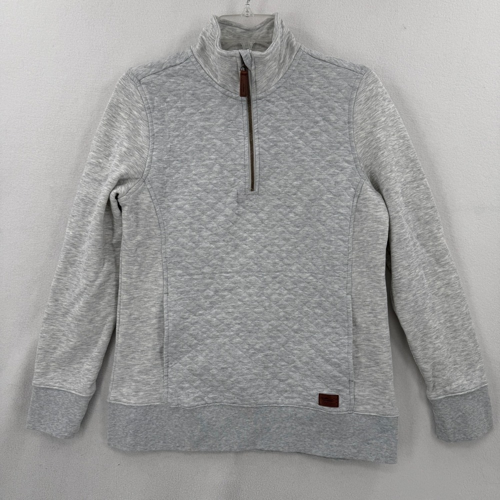 LL Bean Quilted Quarter-Zip Pullover Women Small Gray Diamond Stitch